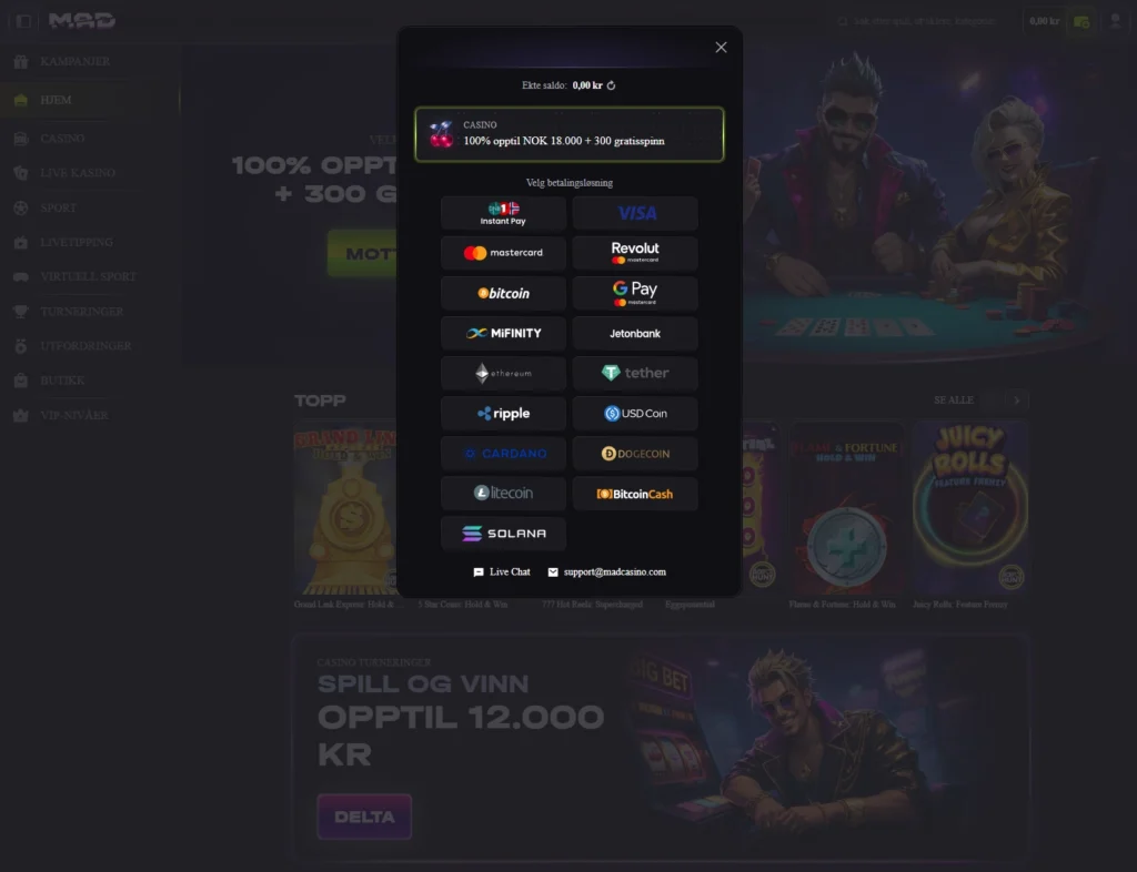 Gjør ditt første innskudd hos Madcasino