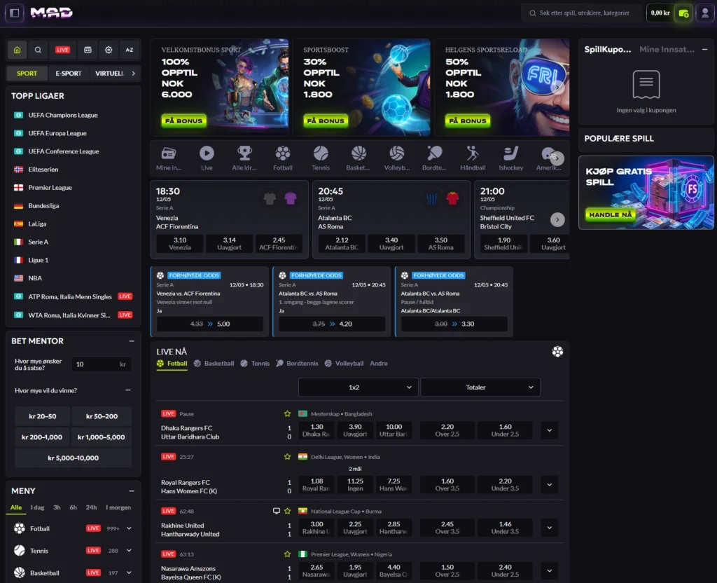 Sportsbetting hos Madcasino