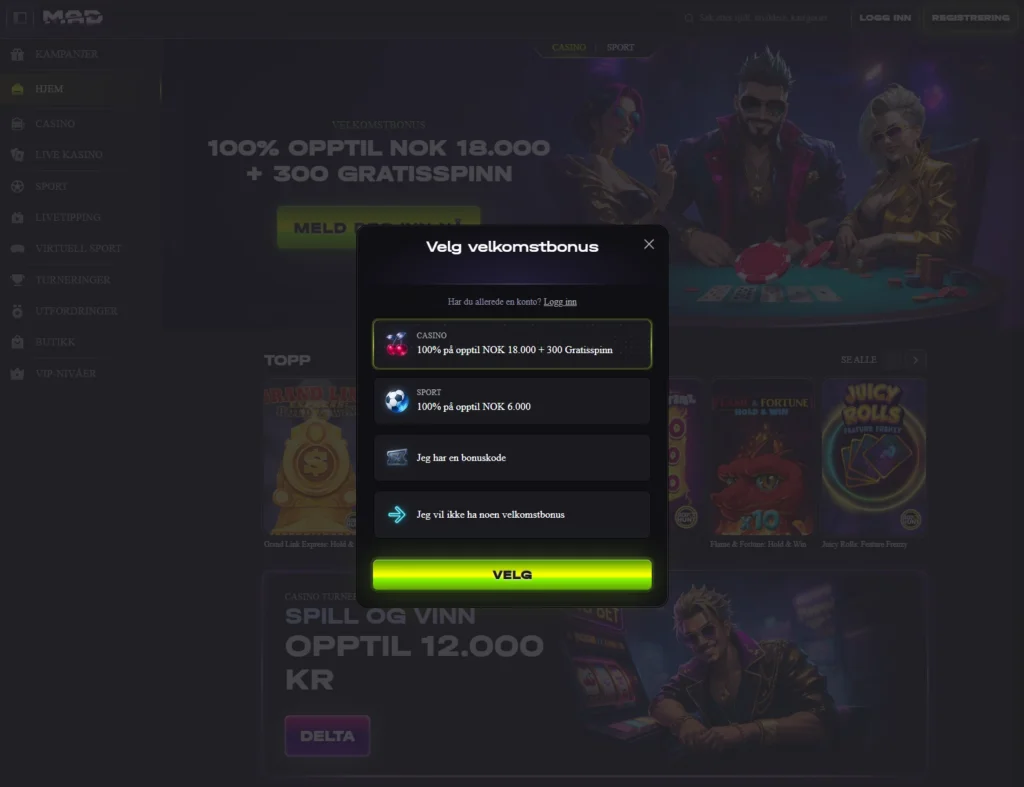 Velg casinobonus eller bettingbonus