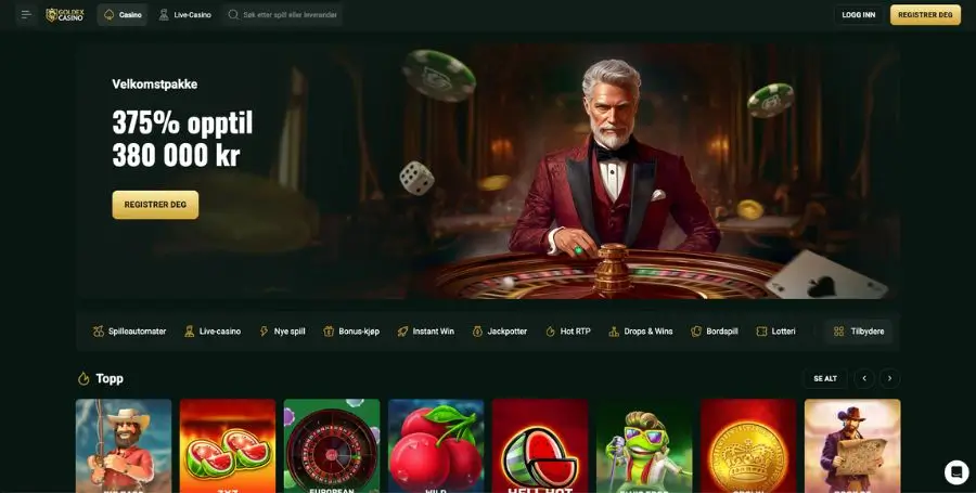 Goldex Casino sin norske startside