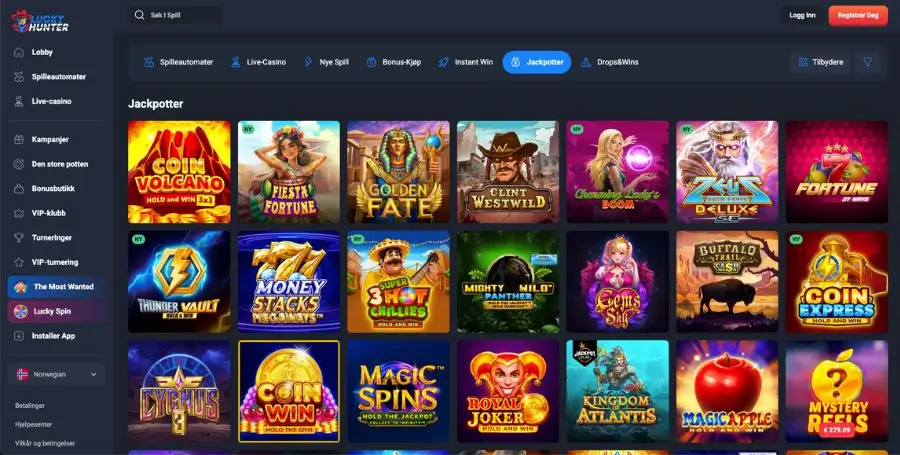 Jackpotspillene hos Lucky Hunter