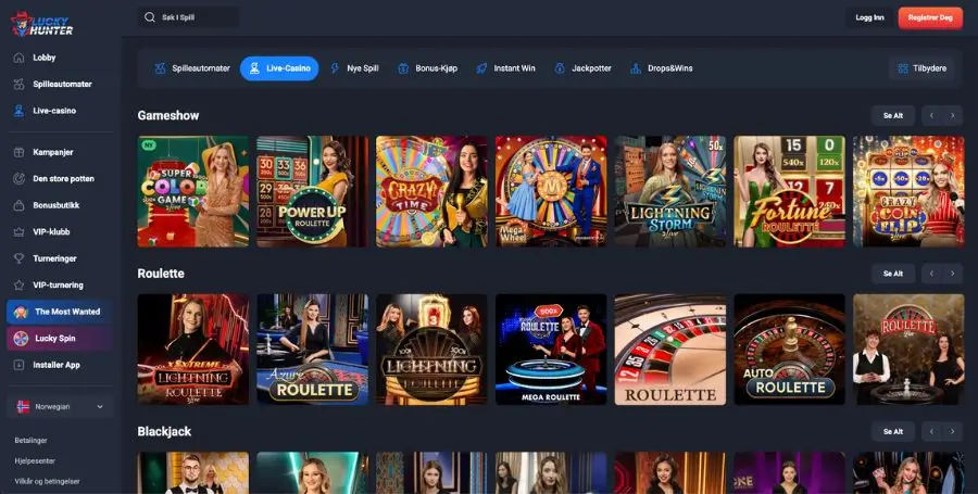 Lucky Hunter live casino-spill
