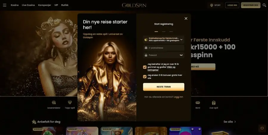 Påmelding hos Goldspin