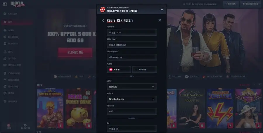 Registrering hos MafiaCasino