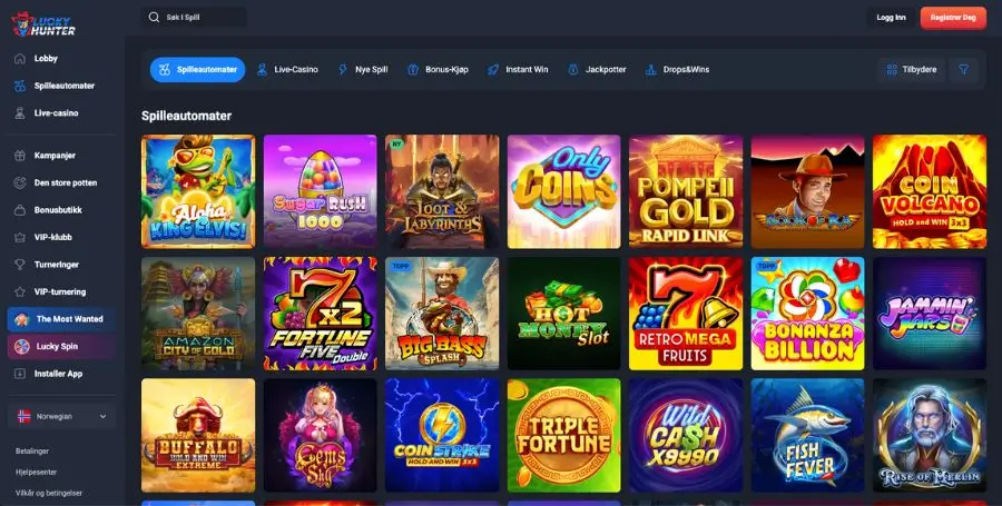 Spilleautomater du finner hos Lucky Hunter