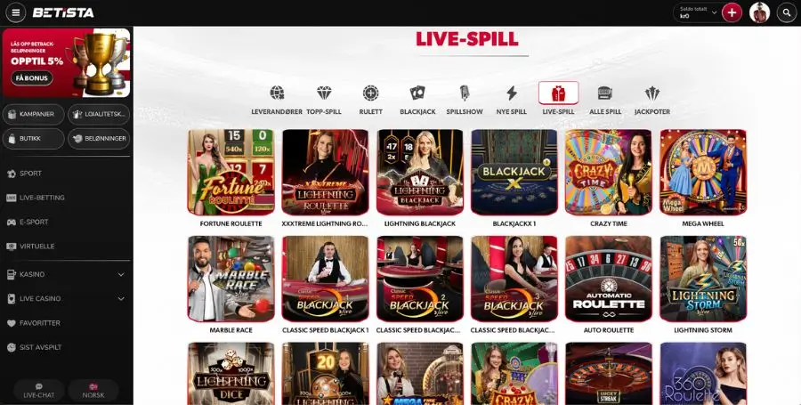 Betista live casino-spill