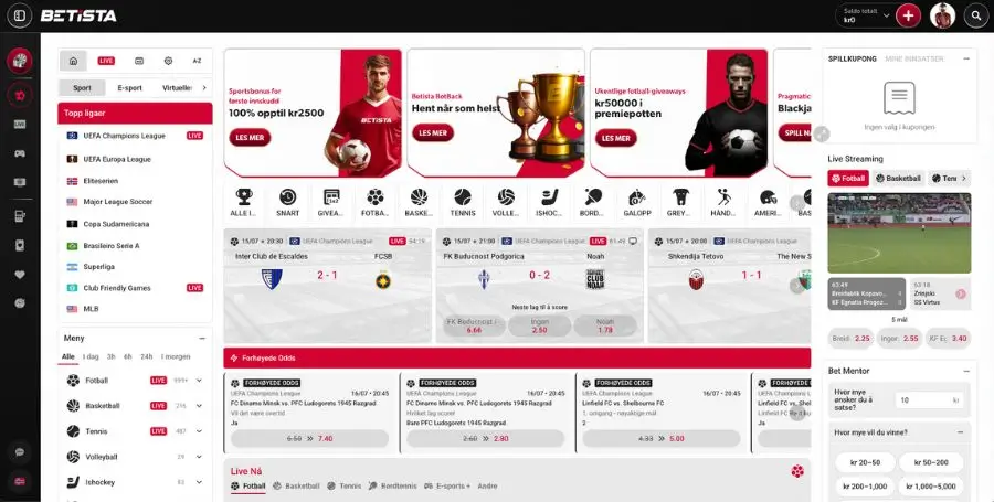 Betting på sport og odds hos Betista