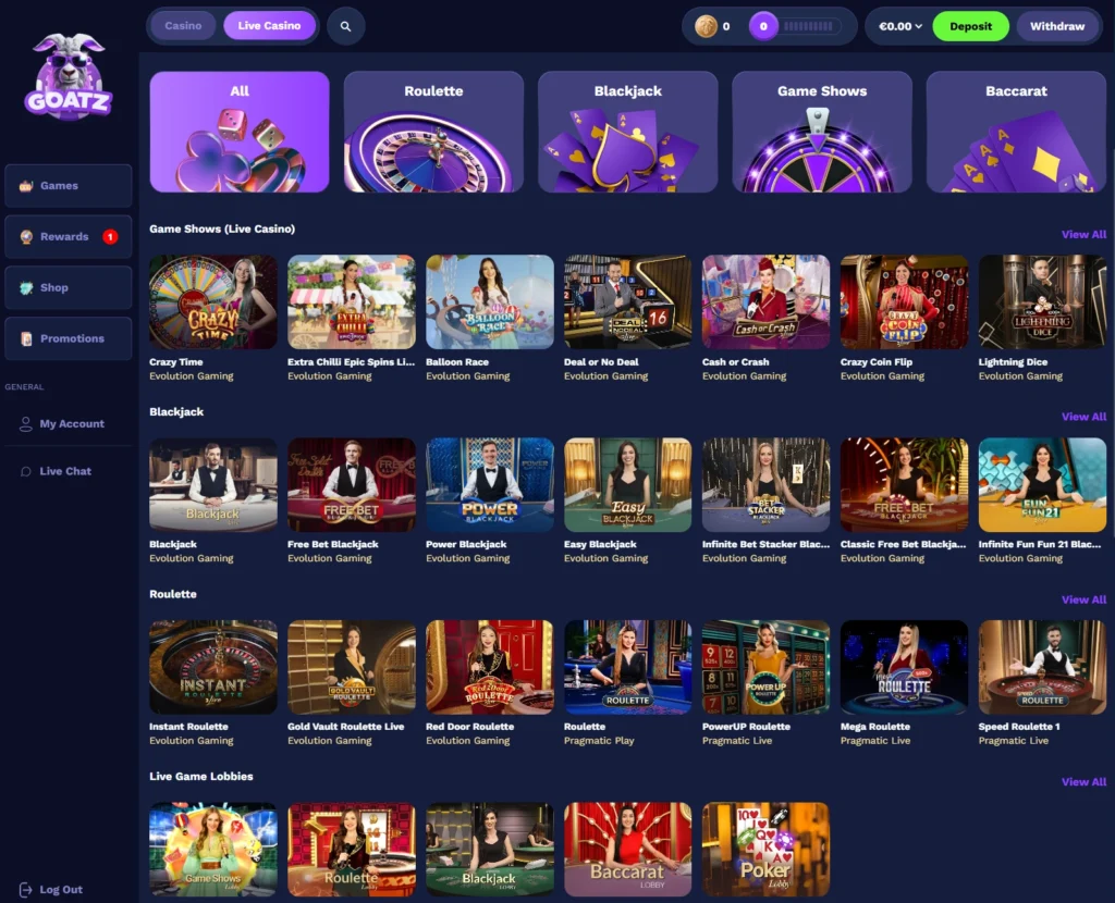 Live Casino hos Goatz