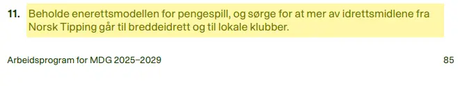 MDG Pengespill politikk