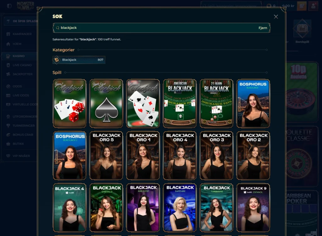 Blackjack hos Monsterwin