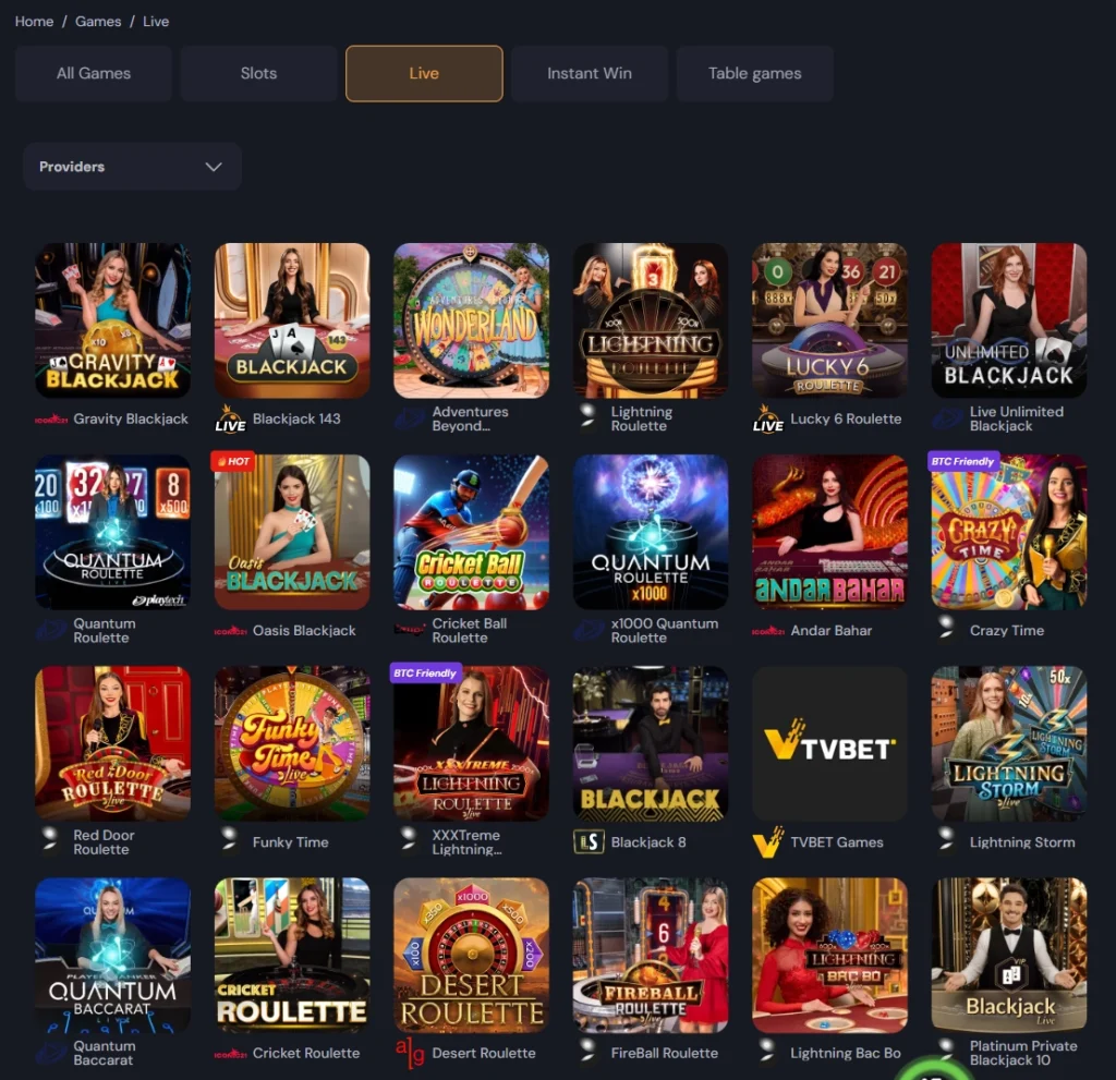 Live Casino hos Slotozen