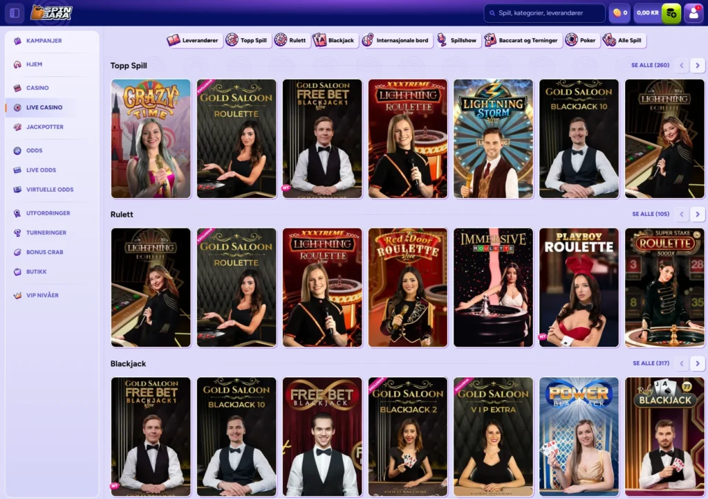 Live Casino hos Spinbara