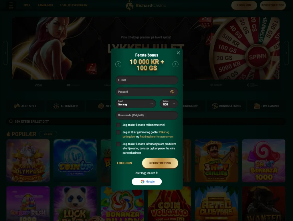 Registrer kontoen din hos Richard casino.