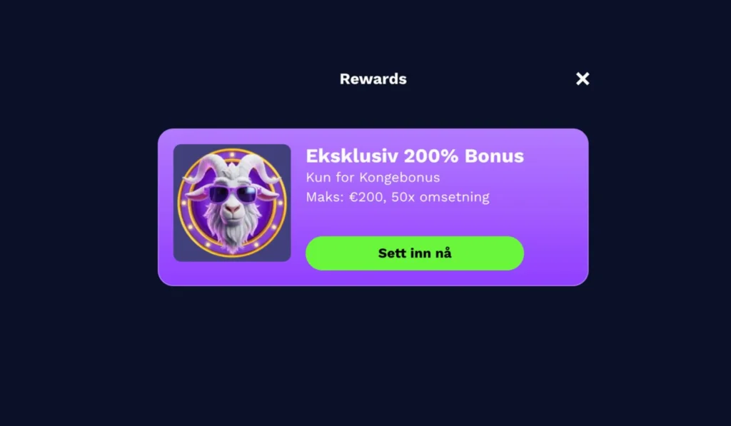 eksklusivt 200% bonus for kongebonus på Goatz