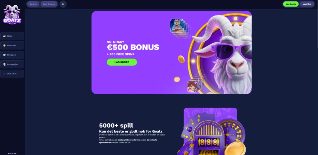 skjermbilde av goatz sin fremside på norsk