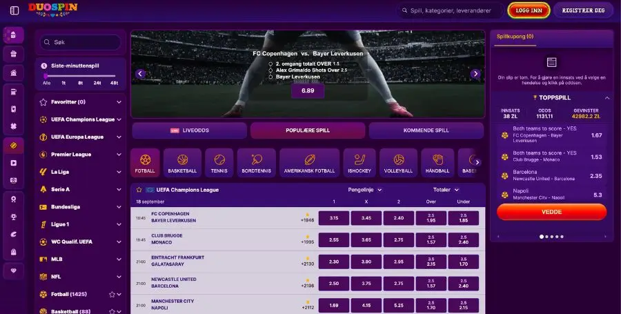 Betting på sport og odds hos Duospin