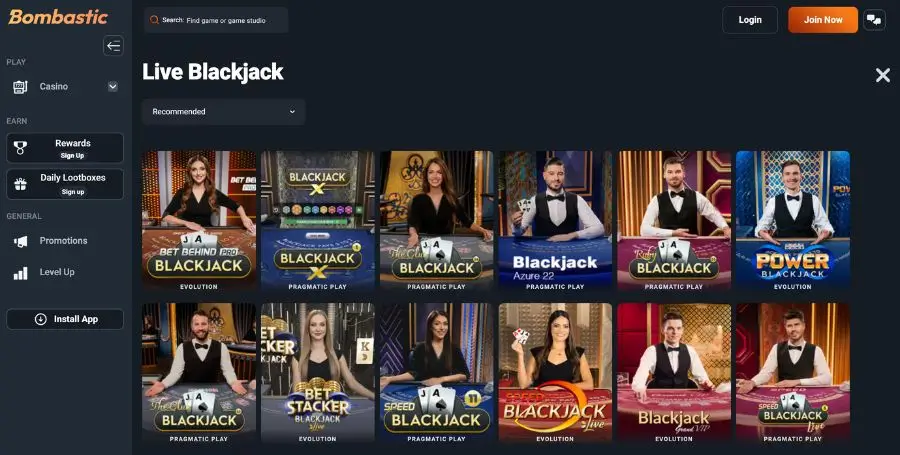 Blackjack hos Bombastic