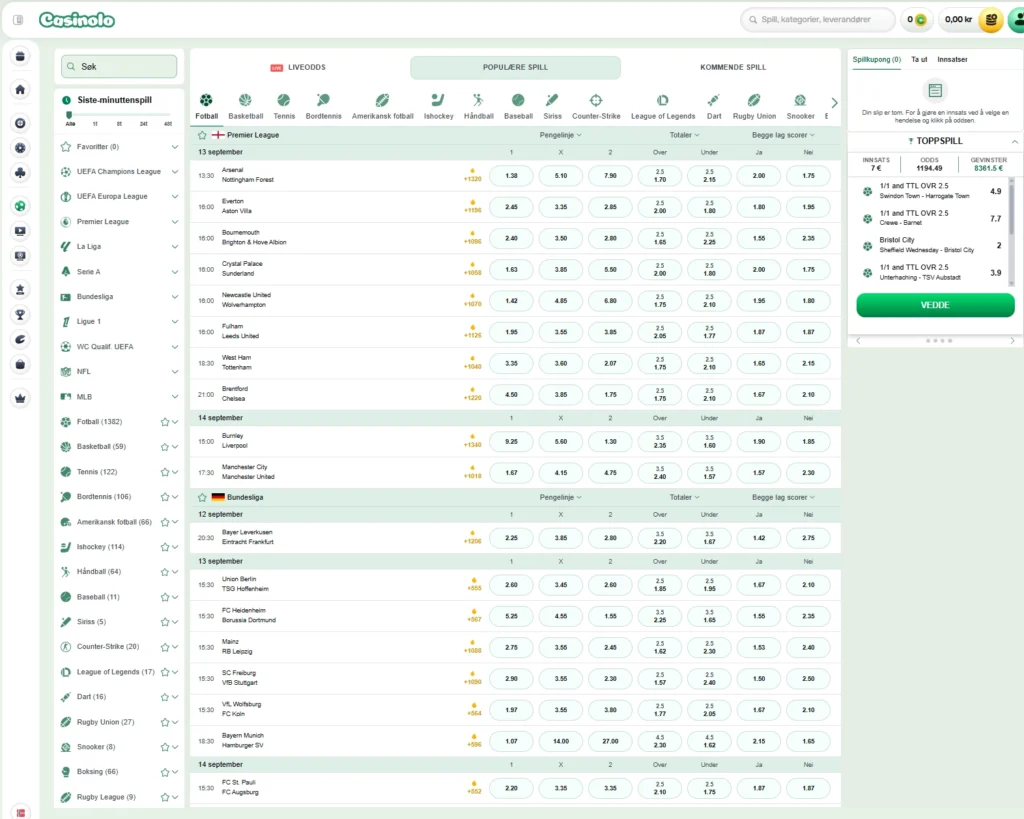 Sportsbetting hos Casinolo