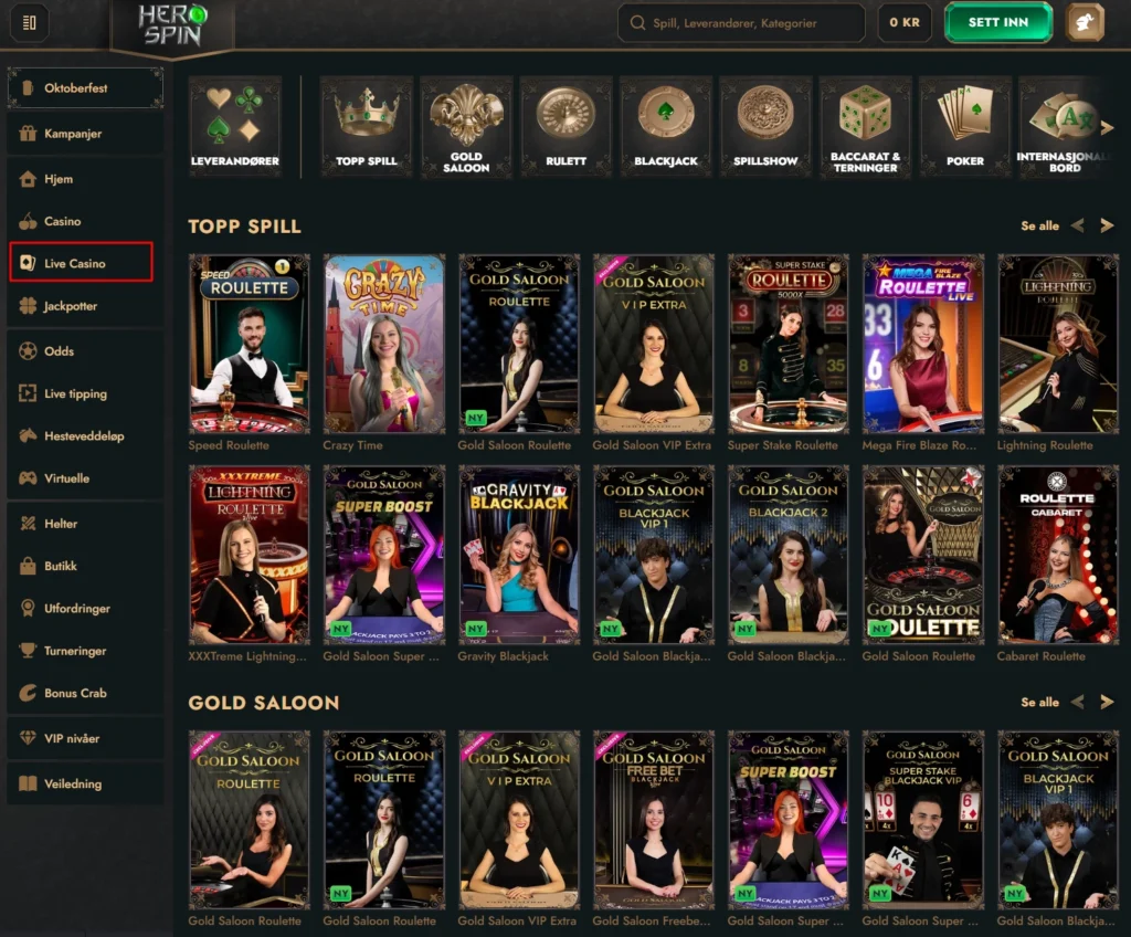 Live Casino hos HeroSpin