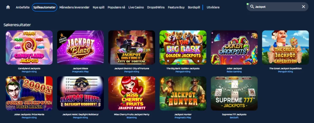 Jackpotspill hos JaaBet