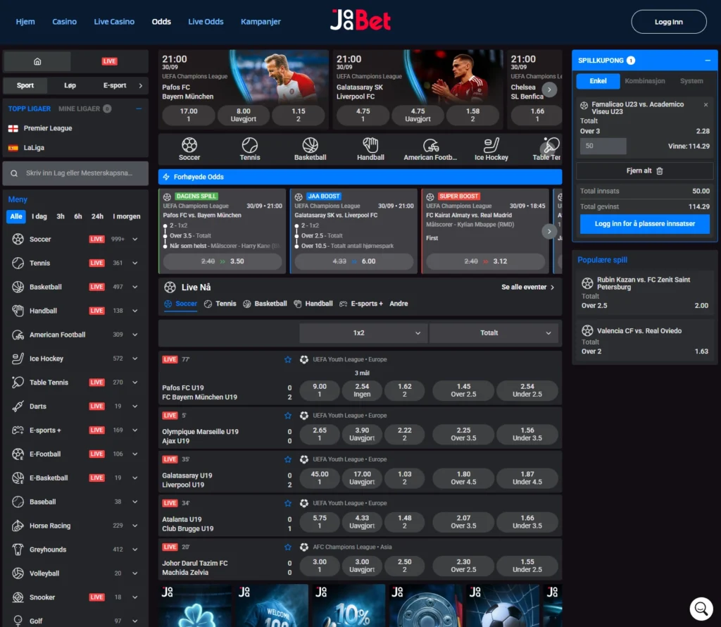 Sportsbetting hos Jaa Bet