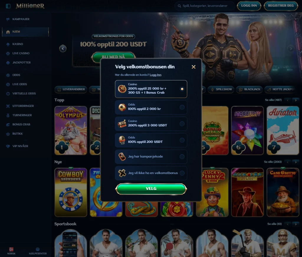 Registrer spillekonto hos Millioner casino