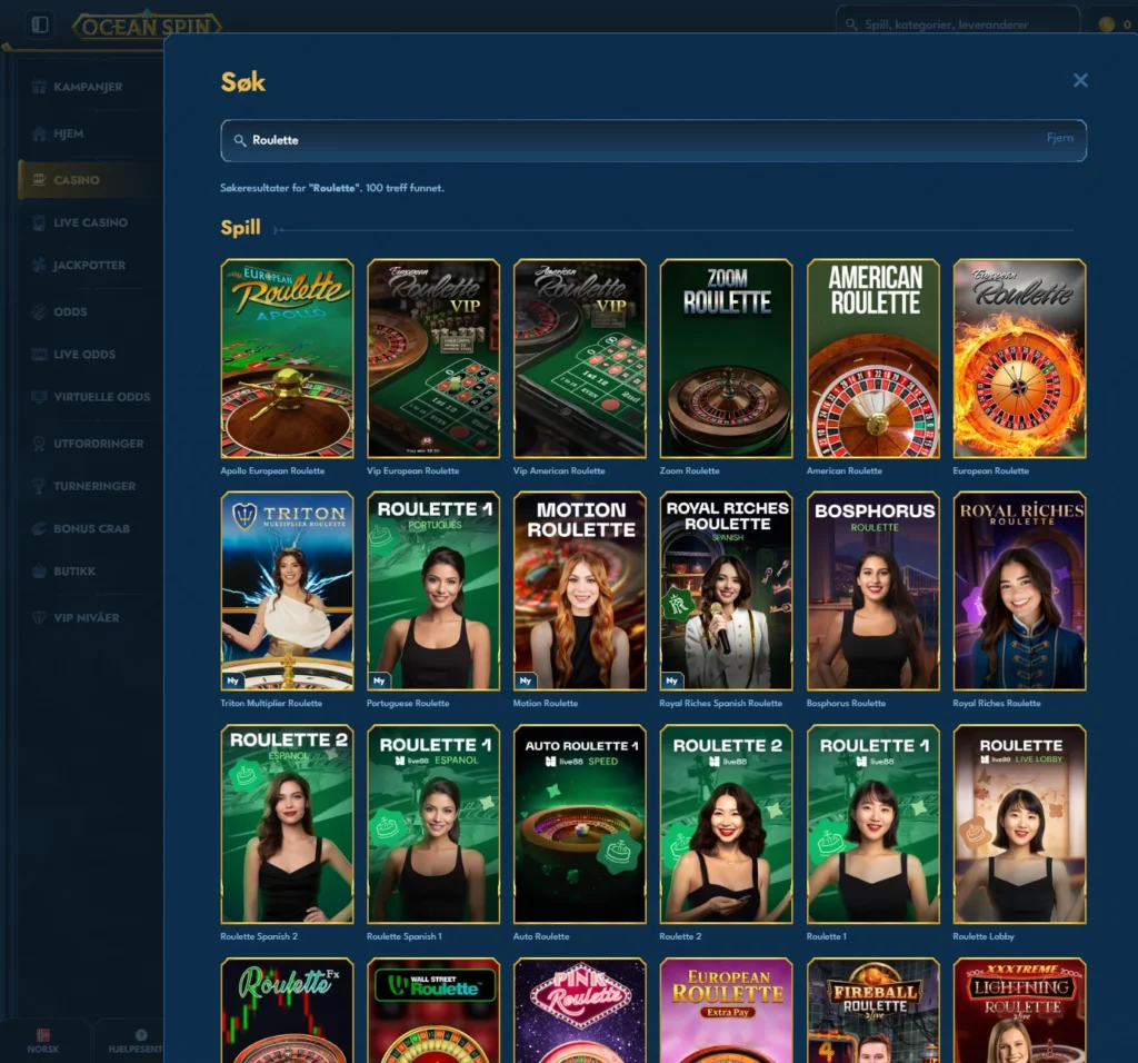 Roulette hos OceanSpin