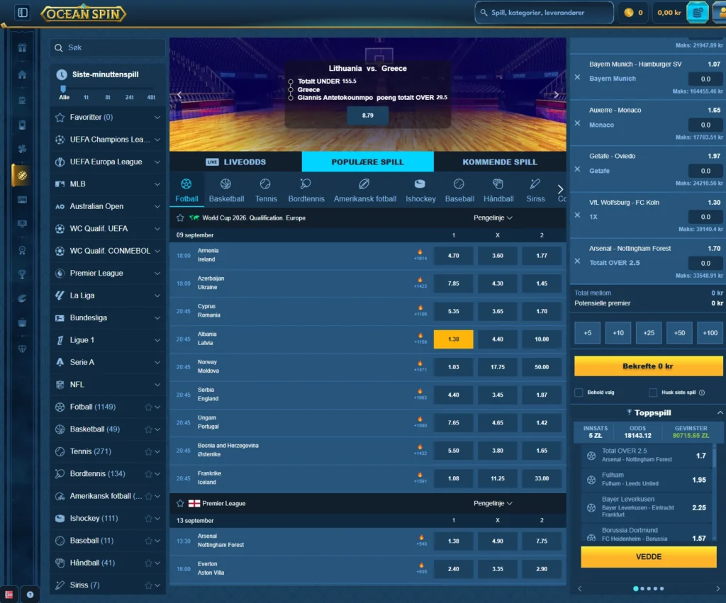 Sportsbetting hos OceanSpin