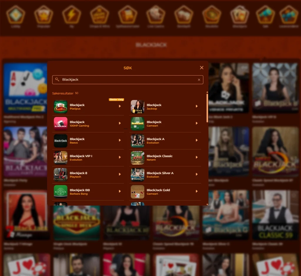 Blackjack hos Vegazone