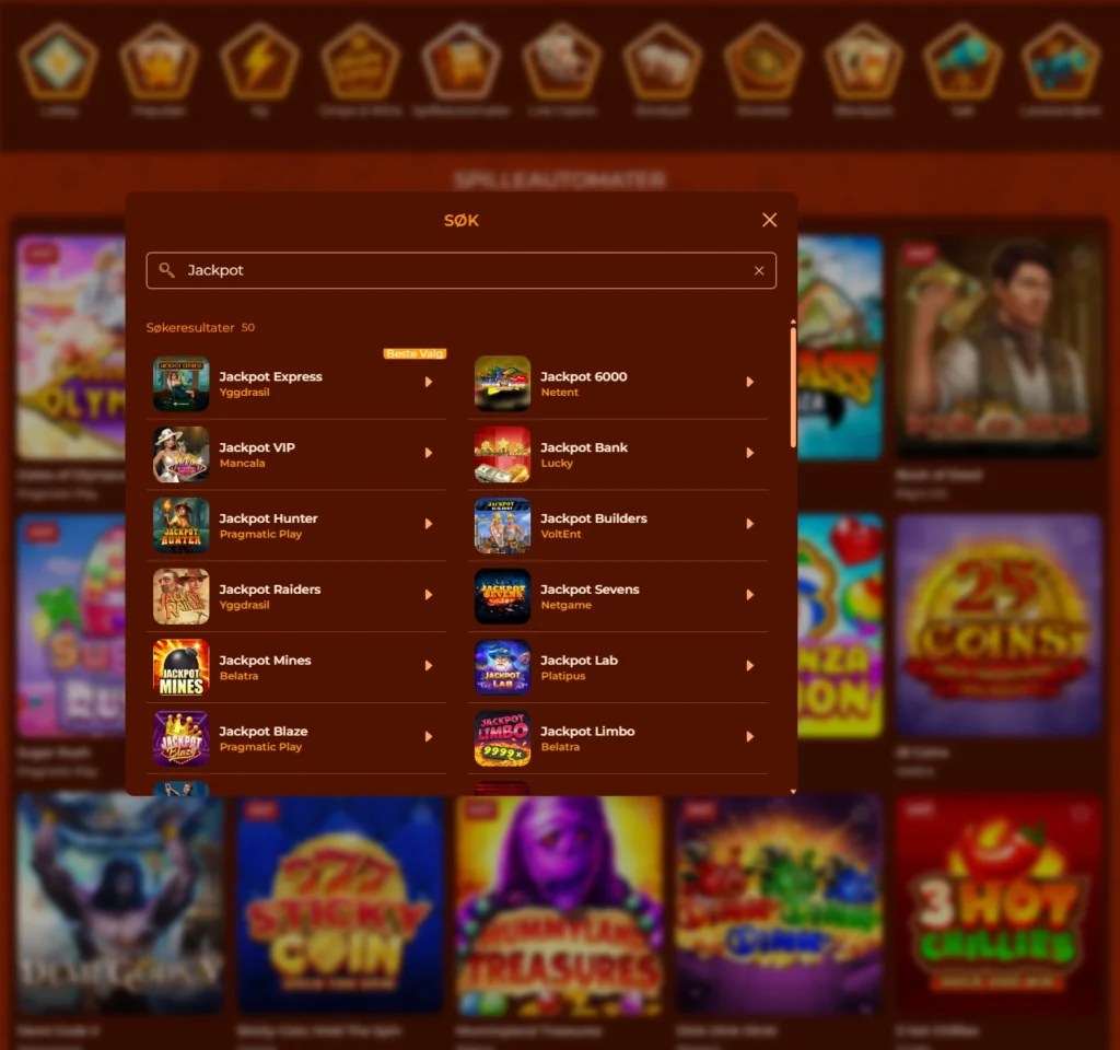 Jackpotspill hos Vegazone