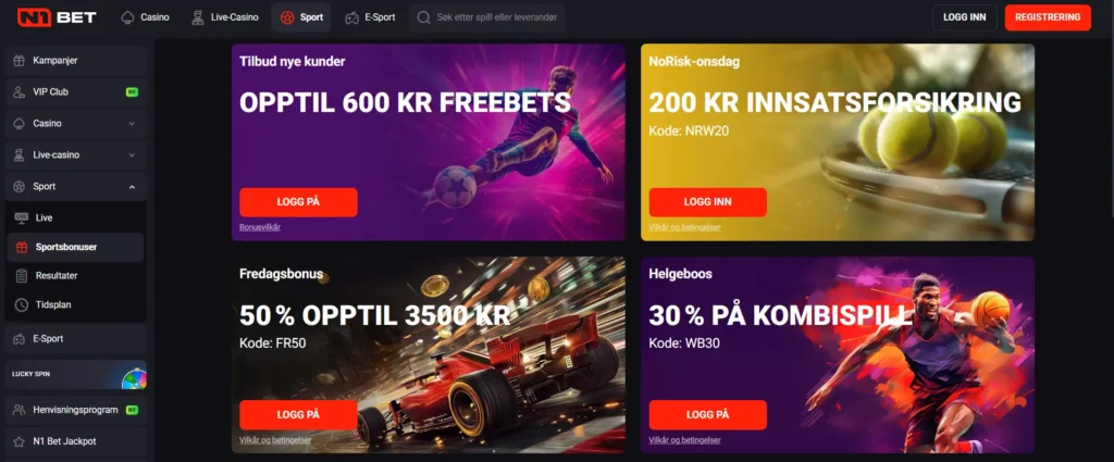 skjermbilde N1Bet sportstilbud for oddskampanjer
