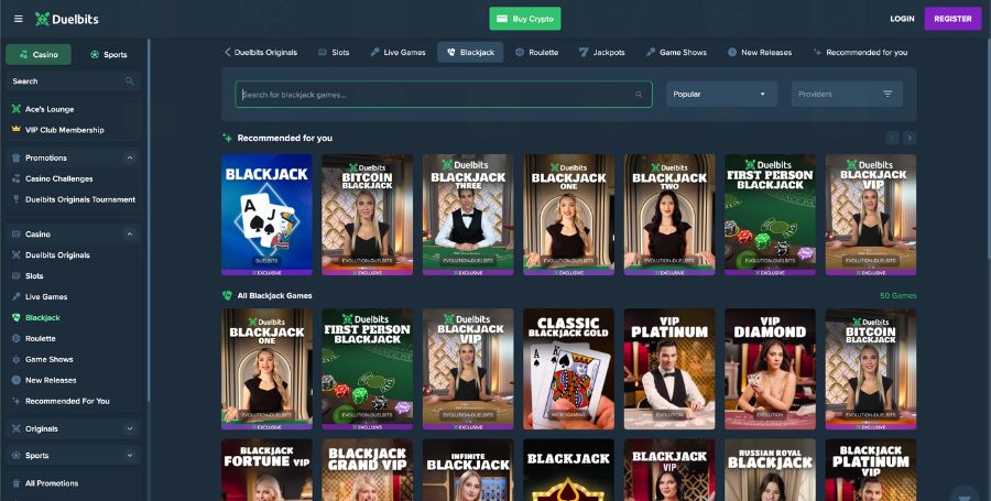 Blackjack hos Duelbits