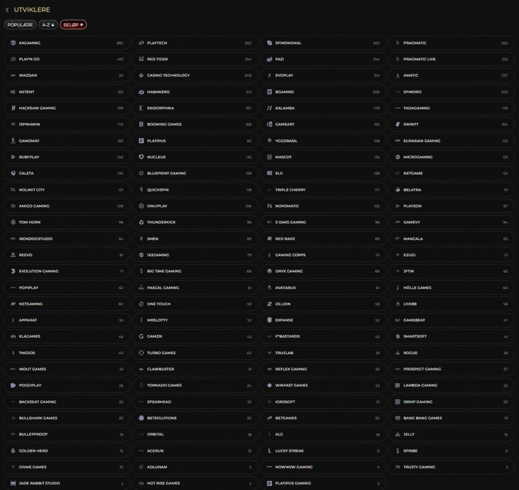 Spillutviklere hos Casina
