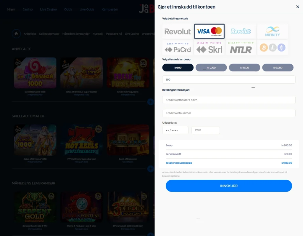 Gjør ditt første innskudd hos JaaBet