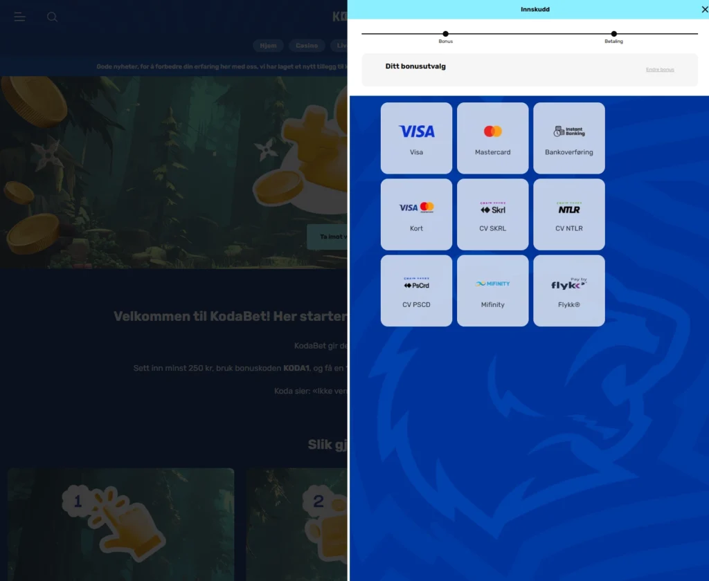 Gjør ditt første innskudd hos KodaBet
