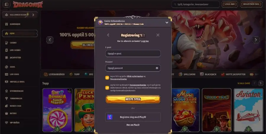 Registrering hos Dragonia