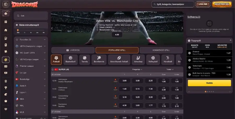Sportsbetting og odds hos Dragonia