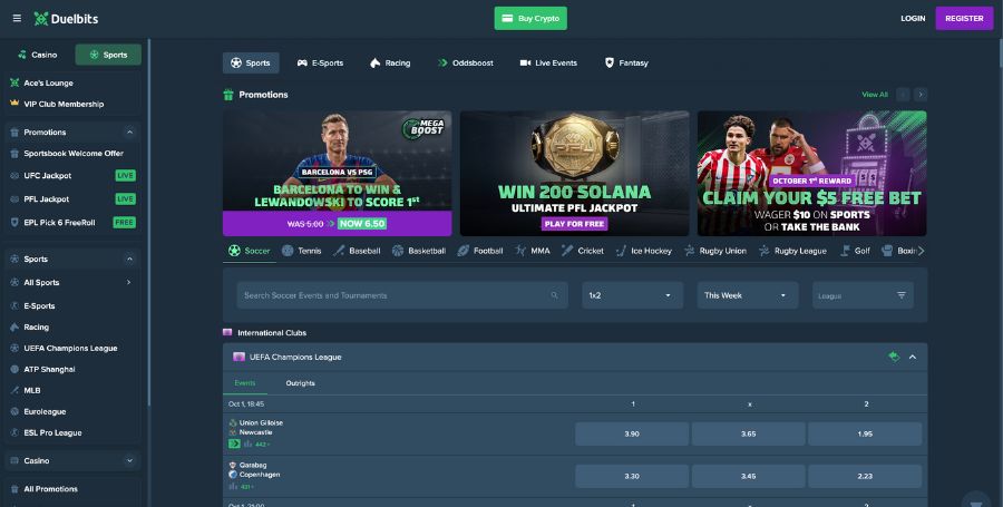 Sportsbetting og odds hos Duelbits