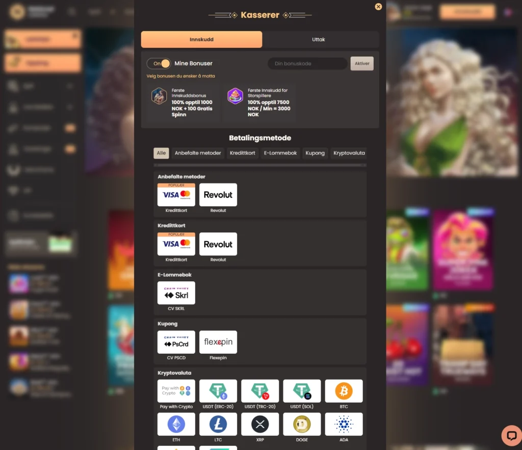 Gjør ditt første innskudd og velg velkomstbonusen du ønsker å fortsette med hos National