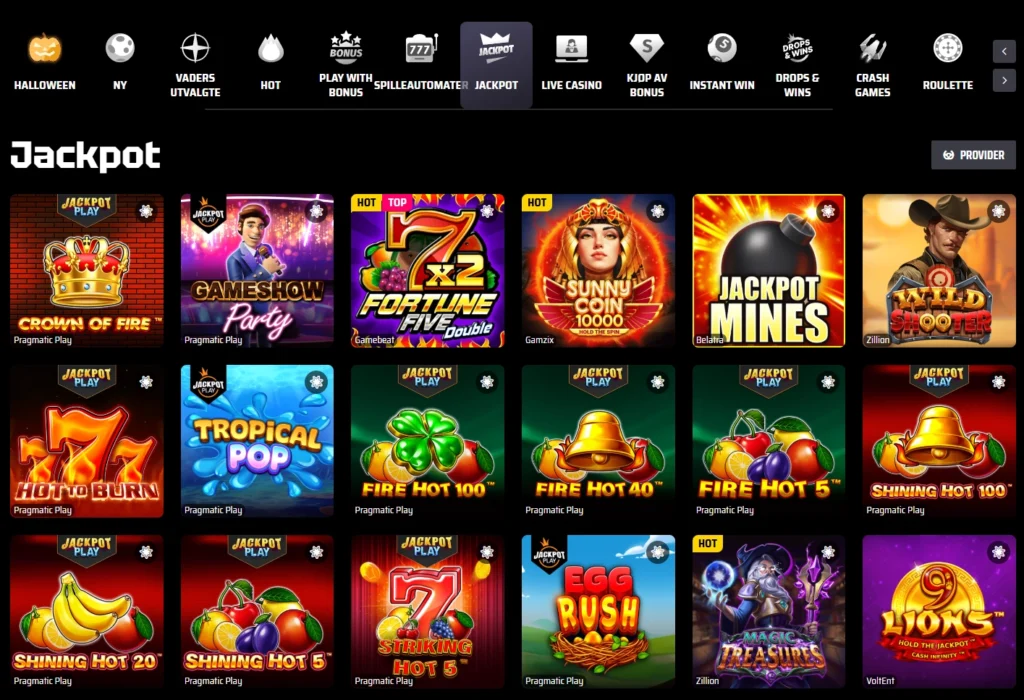 Jackpotspill hos Slotsvader