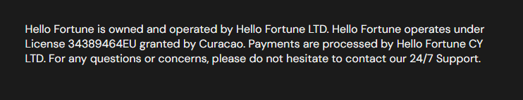 Skjermbilde fra det falske casinoet Big Lucky, som viser et oppdiktet Curaçao-lisensnummer uten fungerende lenke til registeret.