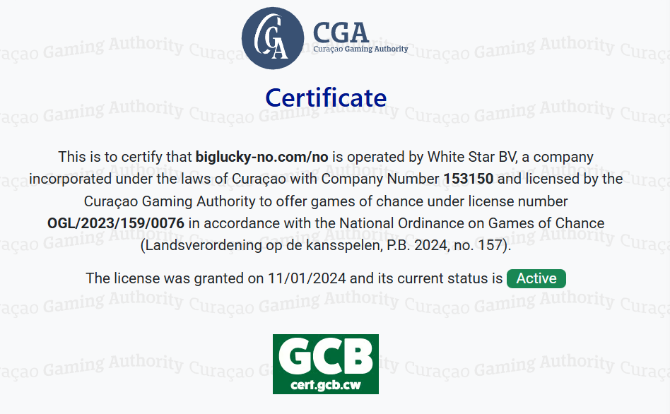 Skjermbilde fra det lisensierte casinoet Madcasino, med et gyldig Curaçao-lisensnummer som kan verifiseres i det offisielle registeret.