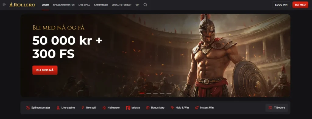 rollero casino skjermbilde av tilbudsside på norsk for Kongebonus