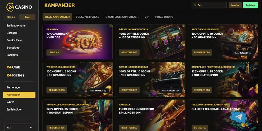 Bonuser og kampanjer hos 24Casino