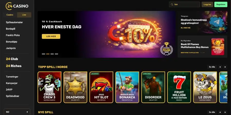Norsk startside hos 24Casino