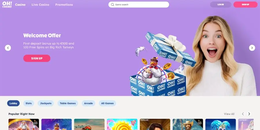 Norsk startside hos Oh Casino