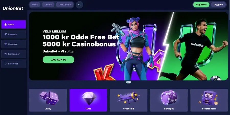 Norsk startside hos UnionBet