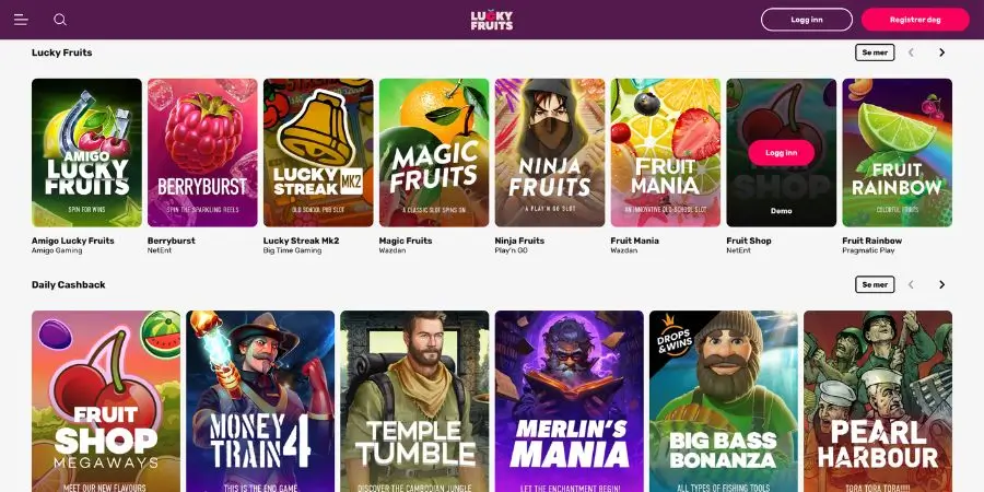 Norsk startside hos LuckyFruits