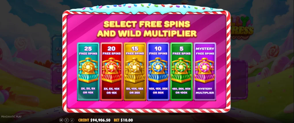 Valg av gratisspinn i Jelly Express