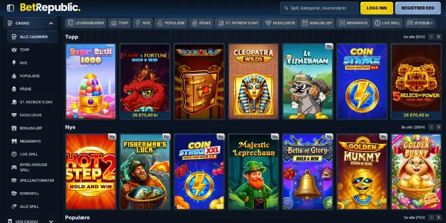 Norsk startside hos BetRepublic